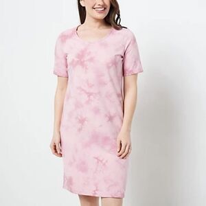 Denim & Co. French Terry Crystal Wash Tie-Dye T-Shirt Dress